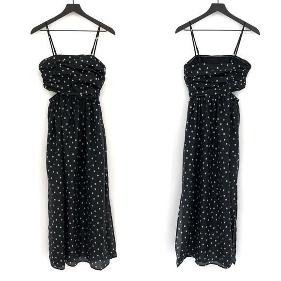 URBAN REVIVO Polka Dot Midi Dress Black White 4 - Picture 1 of 10